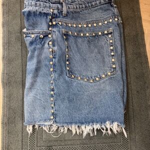 Reformation Raye Mid Rise 6" Relaxed Jean Shorts Chesapeake Studded